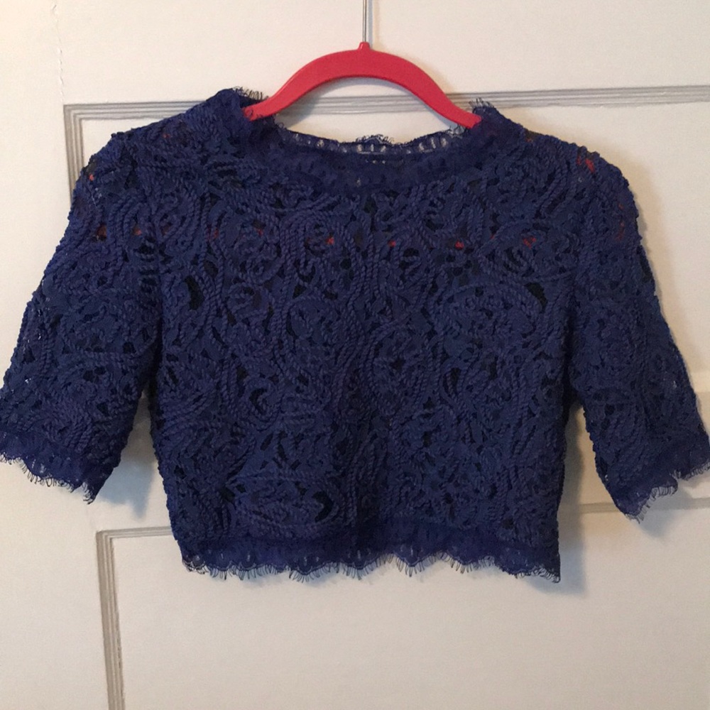 Blue lace crop top